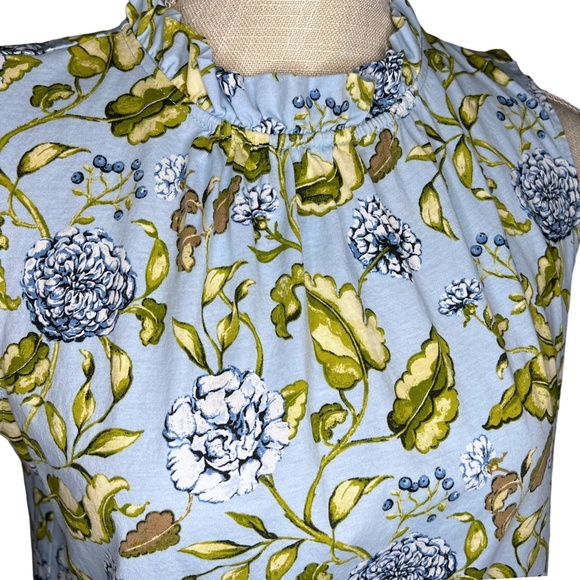ANN TAYLOR FACTORY Blue Floral Ruffle Sleeveless Blouse - Picture 3 of 11